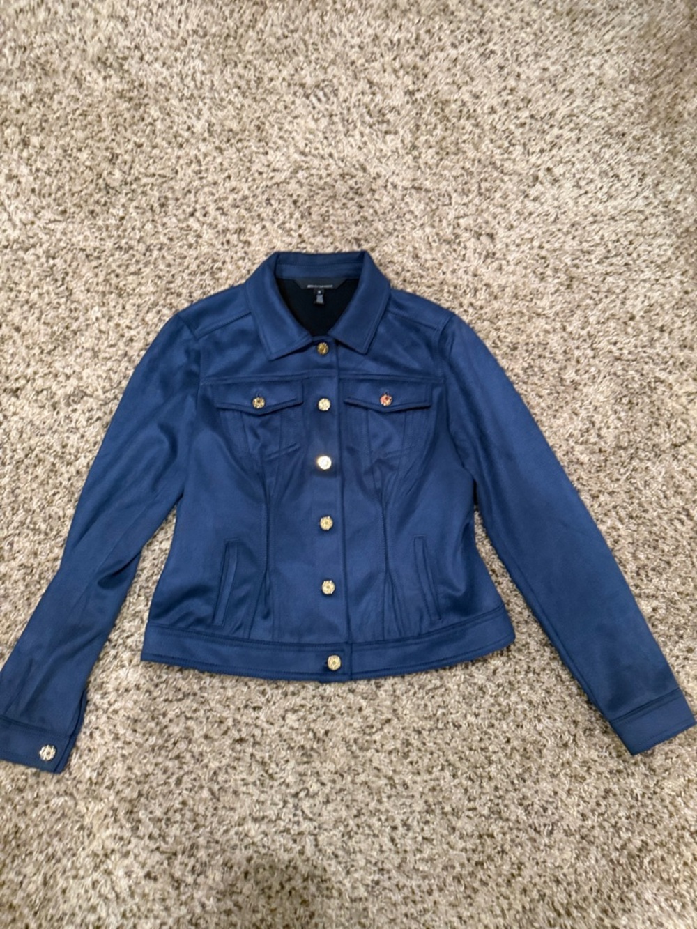 White House Black Market Navy Button-Front Jean Jacket